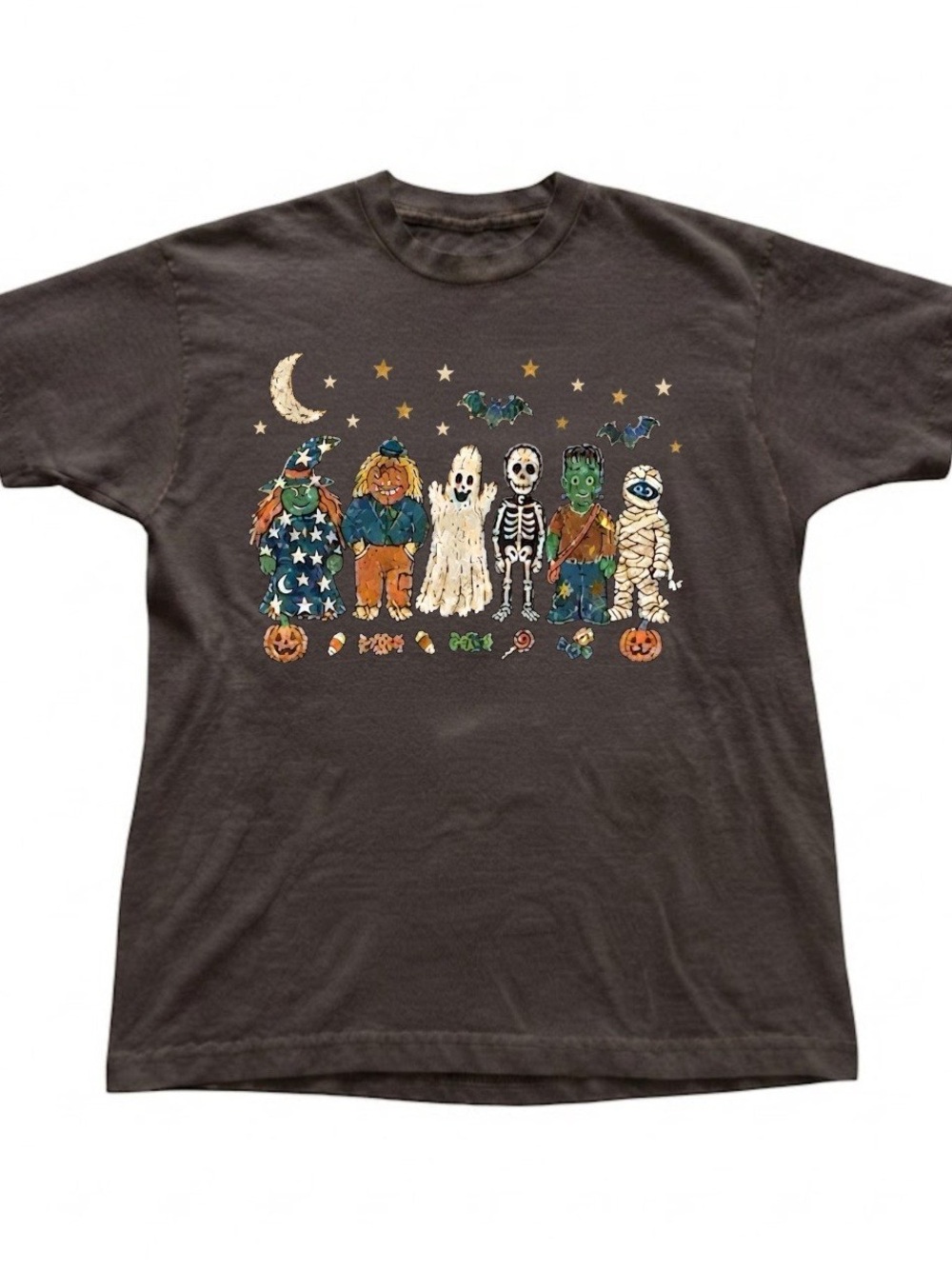 Halloween Monsters Graphic Dark Brown Cotton Gildan T-Shirt